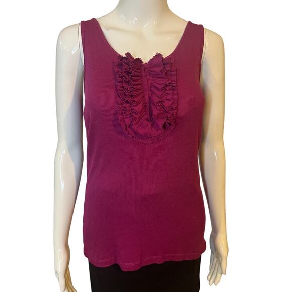 Loft Ann Taylor Women's Size L Sleeveless Tank Top Purple Magenta Ruffle Front - Picture 5 of 15
